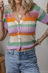 'Davina' Striped Button Down Knit Top - Celes Fashion